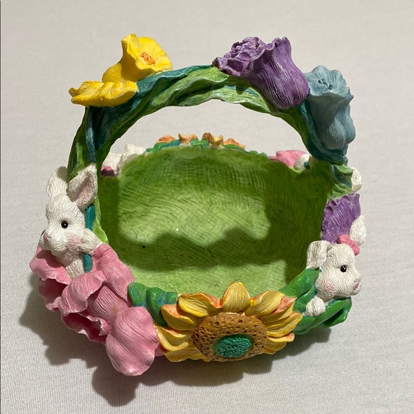 Vintage Resin Ceramic Easter Bunny Baskets Colorful Flowers Sunflowers - Picture 6 of 9